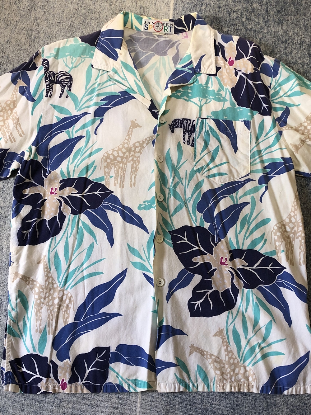 Jantzen Floral Button-Up Shirt in Navy, Teal & Cream